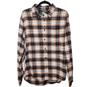 Roots Cotton Flannel Plaid Shirt - Navy and Tan Size Medium